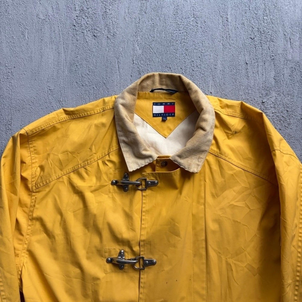 Vintage Tommy Hilfiger Fire Fighter Jacket XL Yellow 90s Maritime Expedition - Picture 2 of 11